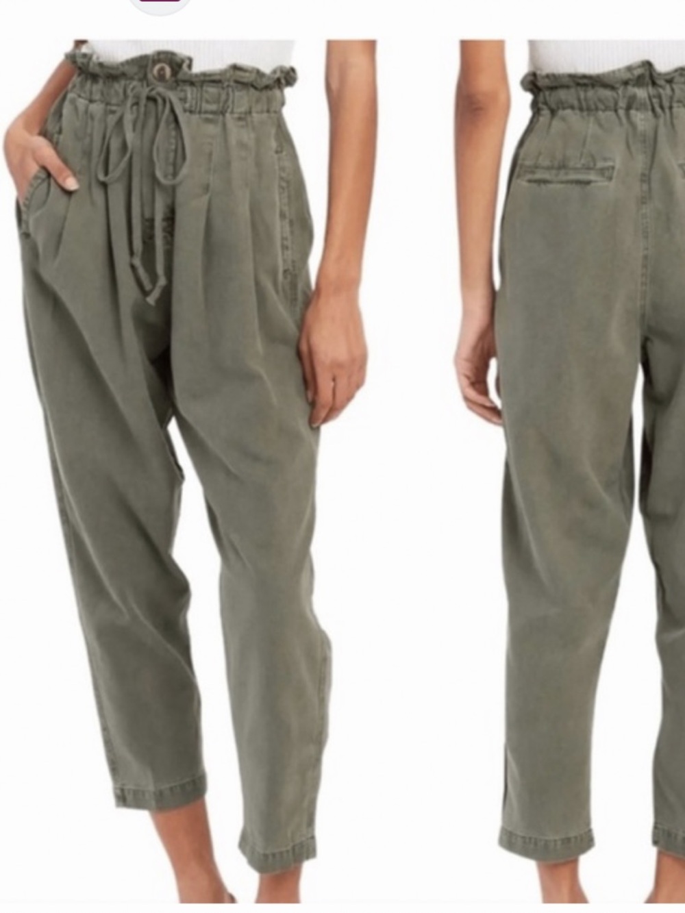 Free People Margate Pleated Trouser Paperbag Tie Waist Pants US Size XS